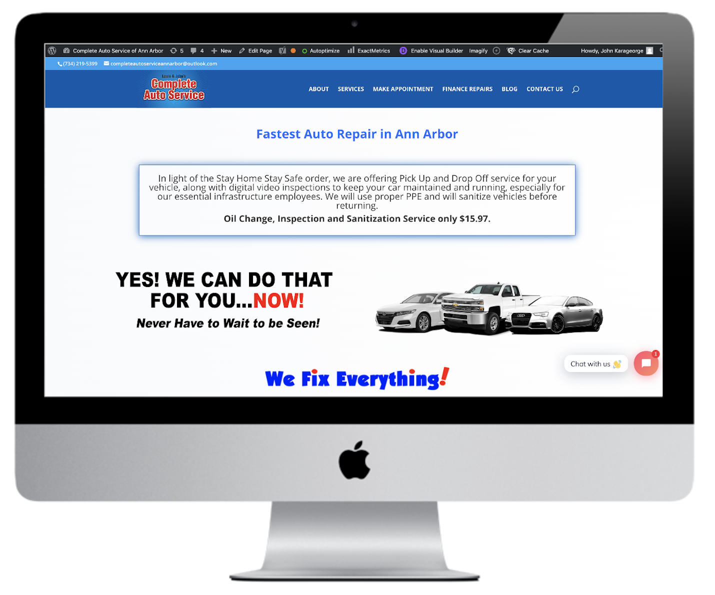 Complete Auto Service old website — before redesign